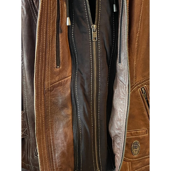 Harley Davidson Madrona Leather Hooded Jacket Brown Size S Biker Motorcycle - Picture 8 of 12